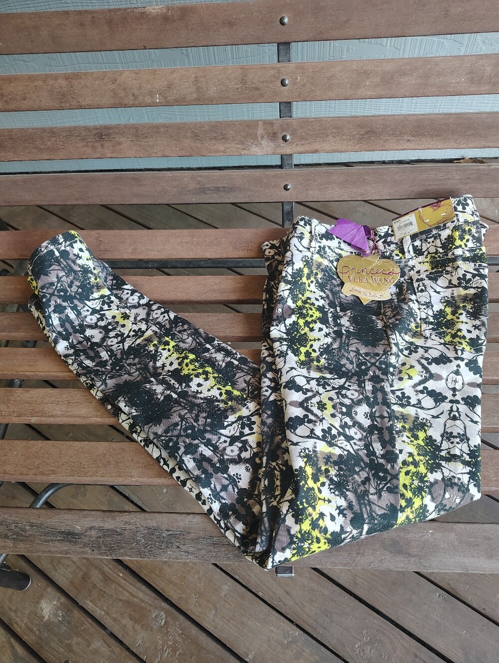 Princess vera wang Yellow, Black and Cream Floral Skinny Jeans